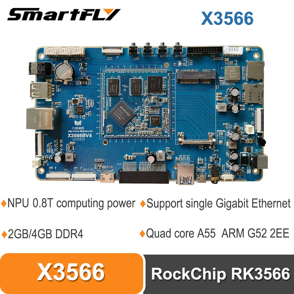 Smartfly X3566 development board Rockchip RK3566 quad-core 64-bit A55 NPU 0.8T 16GB emmc 2GB/4GB DDR4 support Android/Linux
Smartfly X3566 development board Rockchip RK3566 quad-core 64-bit A55 NPU 0.8T 16GB emmc 2GB/4GB DDR4 support Android/Linux