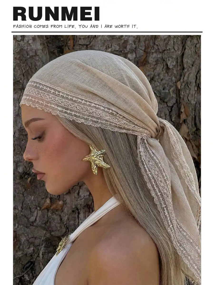 1pc Women's Elegant Solid Color Square Lace Trim Headscarf, Can Be Used As Headscarf, Shawl, Headband And Hair Accessory, Suitab
1pc Women's Elegant Solid Color Square Lace Trim Headscarf, Can Be Used As Headscarf, Shawl, Headband And Hair Accessory, Suitab
