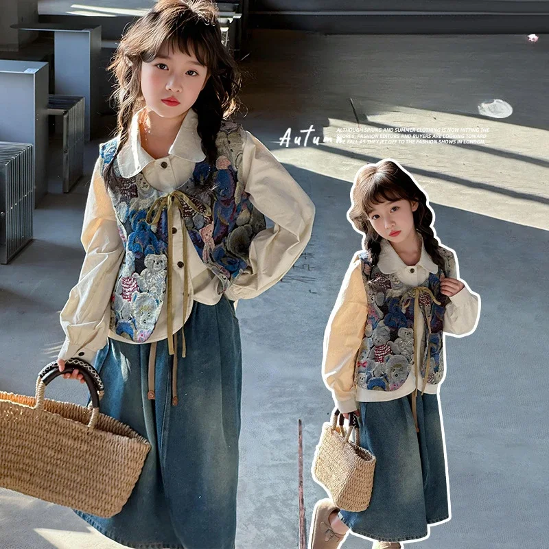 Girls Clothes Suit Spring Set 2024 New Retro Vest Shirt Chinese Style Fashion Three-piece Set Girls Spring and Autumn Clothing
Girls Clothes Suit Spring Set 2024 New Retro Vest Shirt Chinese Style Fashion Three-piece Set Girls Spring and Autumn Clothing