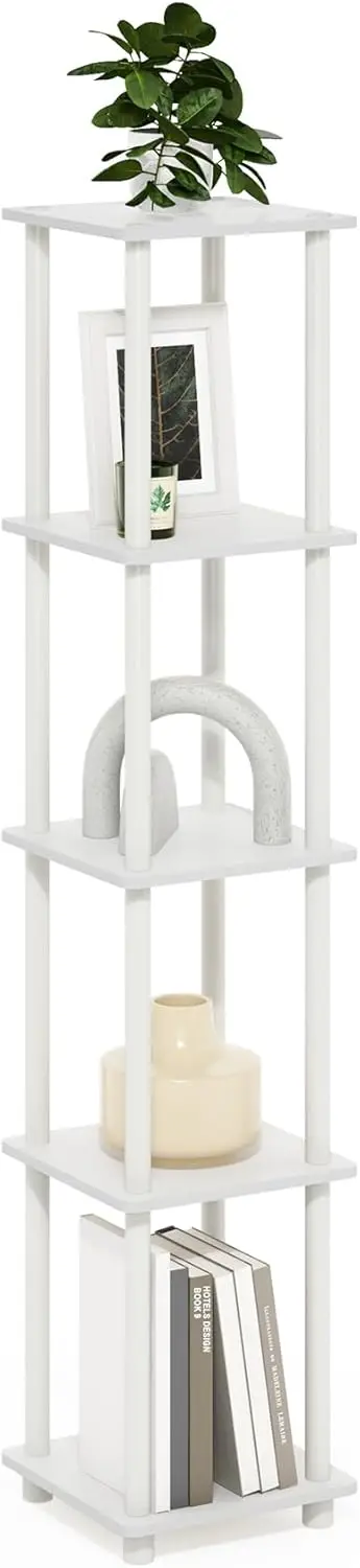 5-Tier Square Book Shelf, Corner Storage Shelves, Toolless Open Shelves, White
5-Tier Square Book Shelf, Corner Storage Shelves, Toolless Open Shelves, White