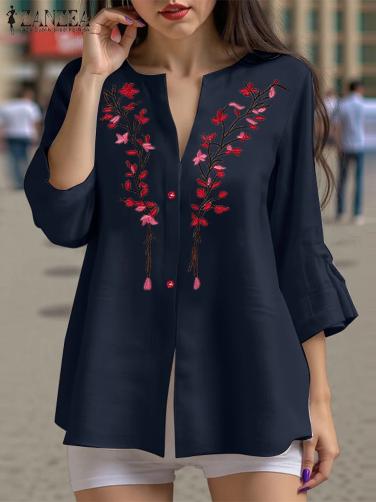 ZANZEA Women 3/4 Sleeve Shirts Office Lady Embroidery Blouse Fashion V-neck Loose Tops Tunics 2025 Summer Commuting Blusas Femme
ZANZEA Women 3/4 Sleeve Shirts Office Lady Embroidery Blouse Fashion V-neck Loose Tops Tunics 2025 Summer Commuting Blusas Femme