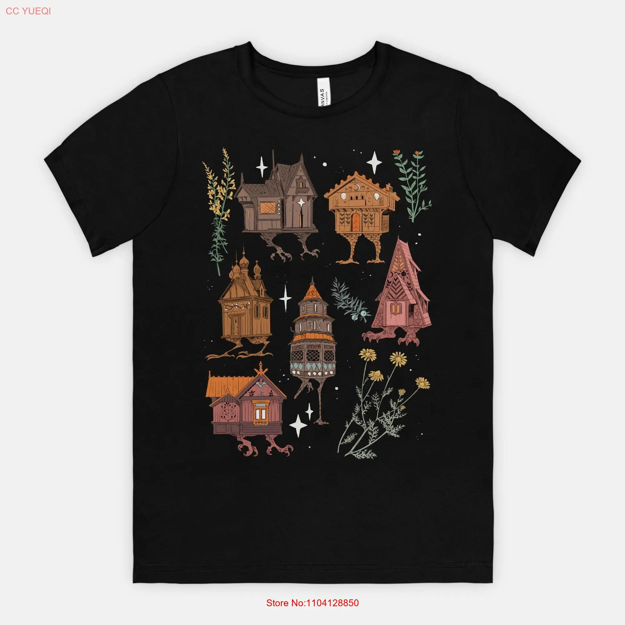 Baba Yaga Houses Black T shirt witchy cottagecore whimsigoth botanical clothing long or short sleeves
Baba Yaga Houses Black T shirt witchy cottagecore whimsigoth botanical clothing long or short sleeves