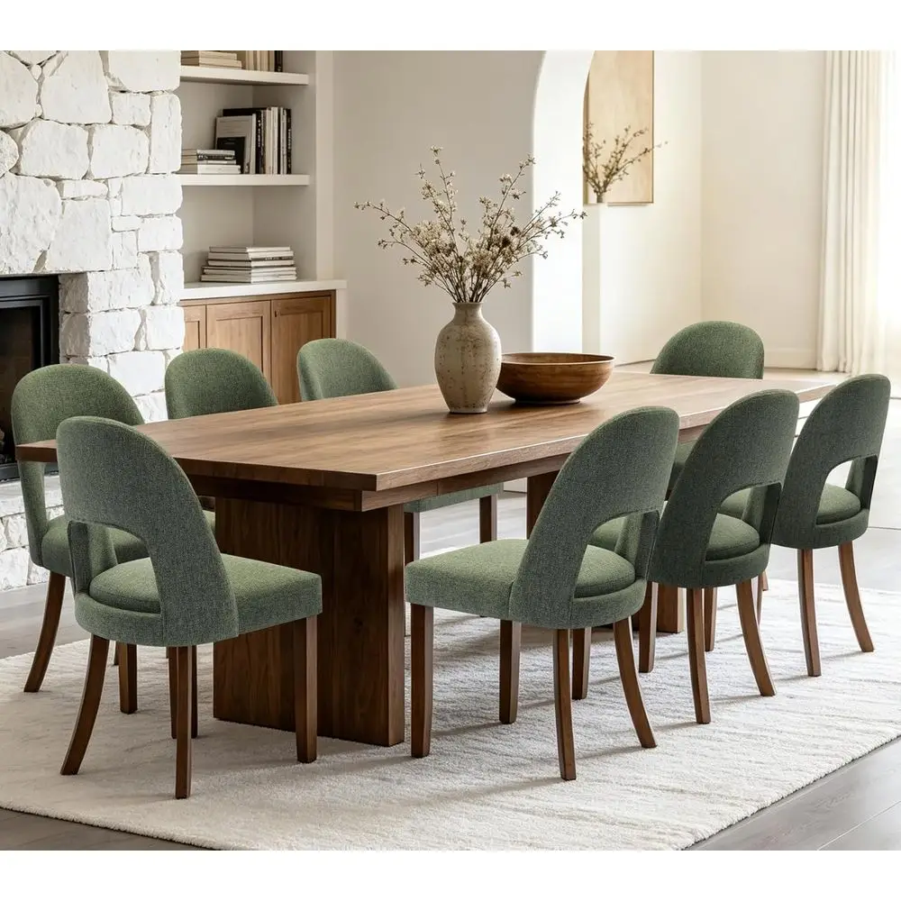 Set of 8 Upholstered Dining Chairs with Walnut Legs, Curved Linen Backrest, Suitable for Home and Restaurant, Green
Set of 8 Upholstered Dining Chairs with Walnut Legs, Curved Linen Backrest, Suitable for Home and Restaurant, Green