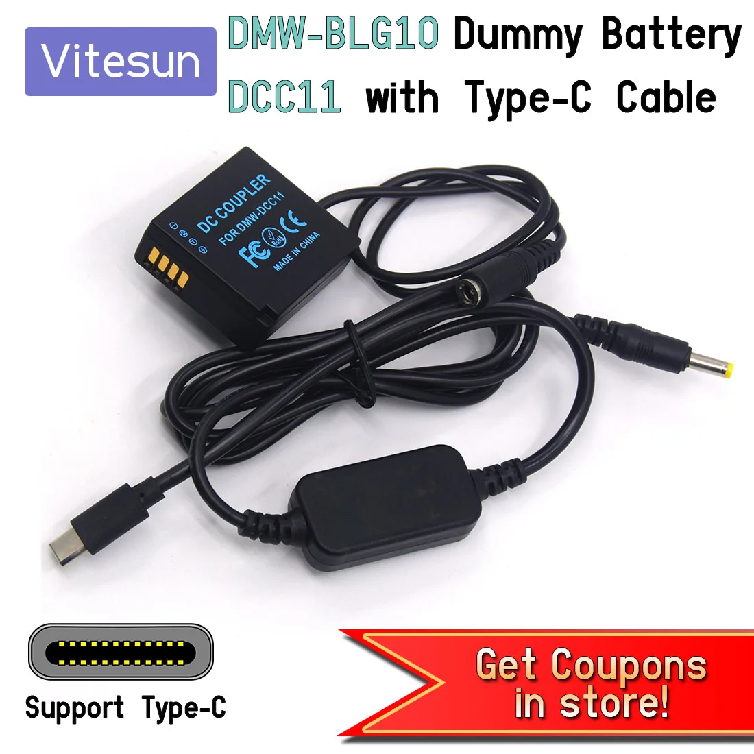 DMW-BLG10 BLE9 Dummy Battery DCC11 + USB Type C PD Converter to DC Cable for Panasonic Lumix DMC-GF6 GF5 GF3K GX7 S6 S6K GX8
DMW-BLG10 BLE9 Dummy Battery DCC11 + USB Type C PD Converter to DC Cable for Panasonic Lumix DMC-GF6 GF5 GF3K GX7 S6 S6K GX8