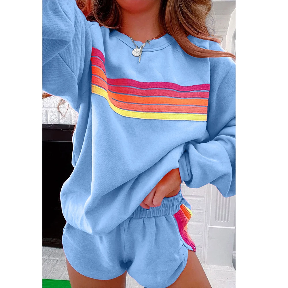 Женская весенне-осенняя повседневная одежда из двух предметов, комплекты с шортами, толстовки в радужную полоску с цветными блоками, шорты с эластичной резинкой на талии, спортивные костюмы
Женская весенне-осенняя повседневная одежда из двух предметов, комплекты с шортами, толстовки в радужную полоску с цветными блоками, шорты с эластичной резинкой на талии, спортивные костюмы