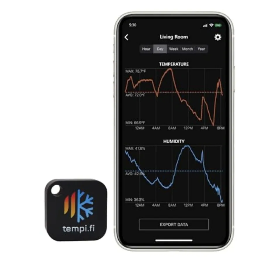 Wireless Temperature and Humidity Sensor - Developed in The USA - 24/7 Data Logger with Alarm Bluetooth Smart Thermometer and H
Wireless Temperature and Humidity Sensor - Developed in The USA - 24/7 Data Logger with Alarm Bluetooth Smart Thermometer and H