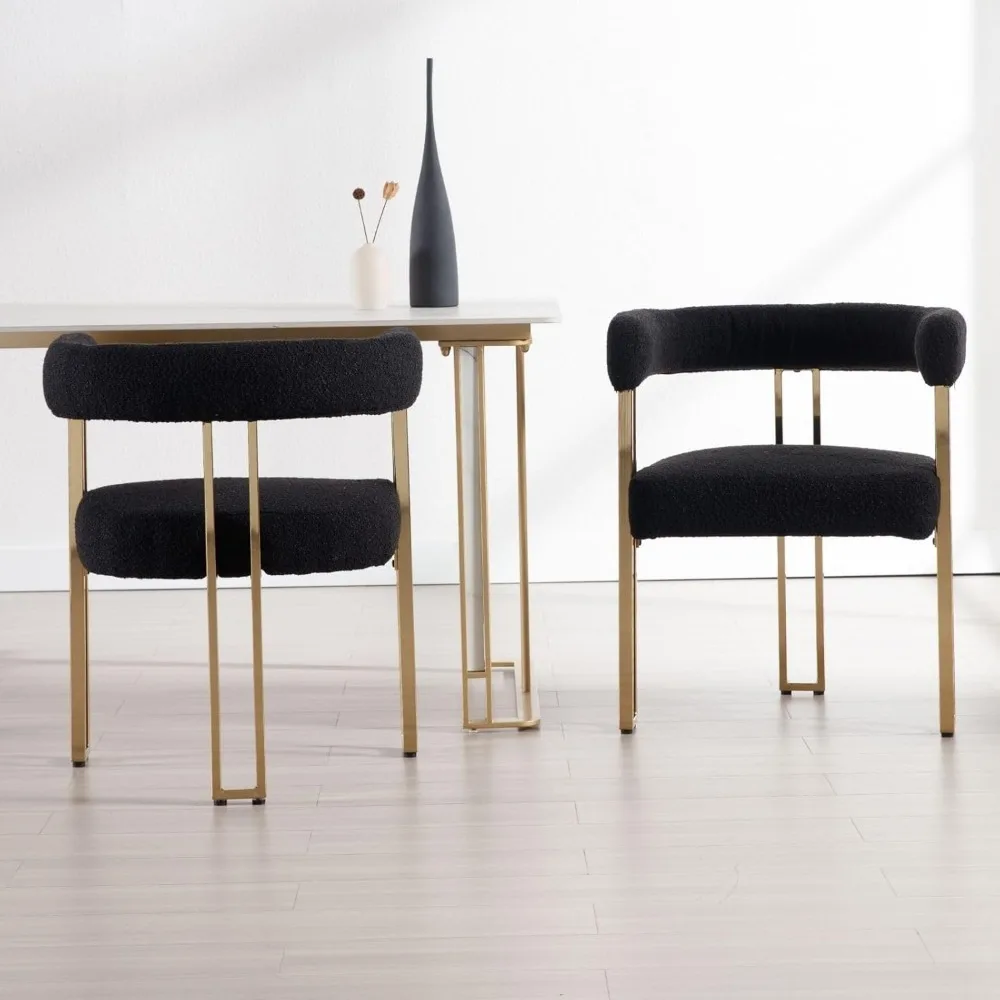Set of 2 Barrel Dining Chairs, Black Glam Boucle Dining Room Chairs, Modern Side Chairs with Arms and Gold Legs,
Set of 2 Barrel Dining Chairs, Black Glam Boucle Dining Room Chairs, Modern Side Chairs with Arms and Gold Legs,