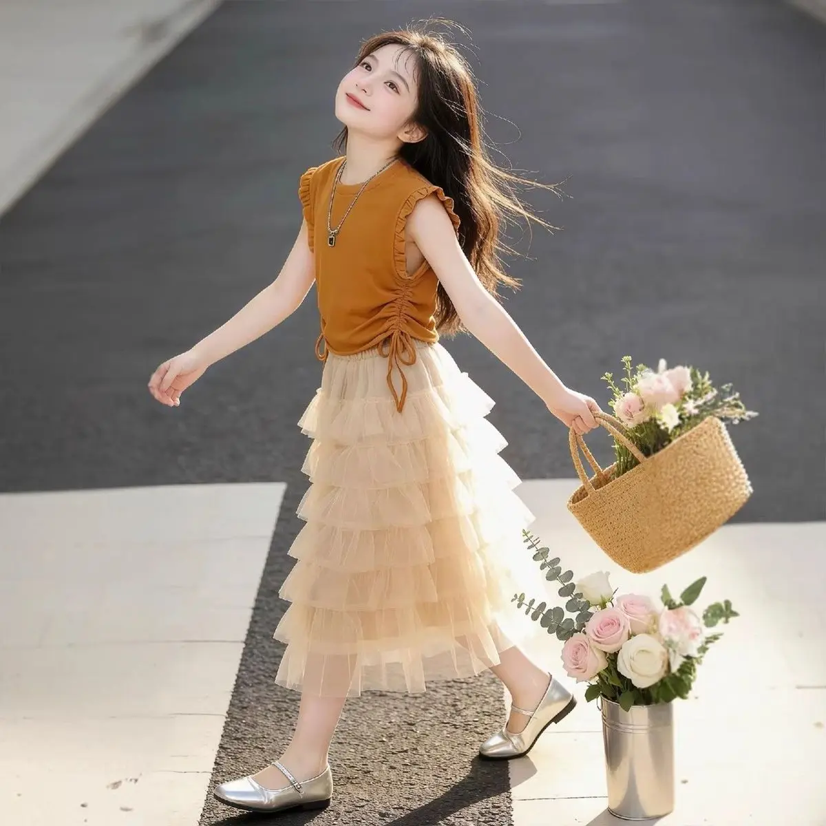 Girls' set summer new style children's western-style vest T-shirt+mesh cake skirt 2-piece set 3 5 8 10 12Y
Girls' set summer new style children's western-style vest T-shirt+mesh cake skirt 2-piece set 3 5 8 10 12Y