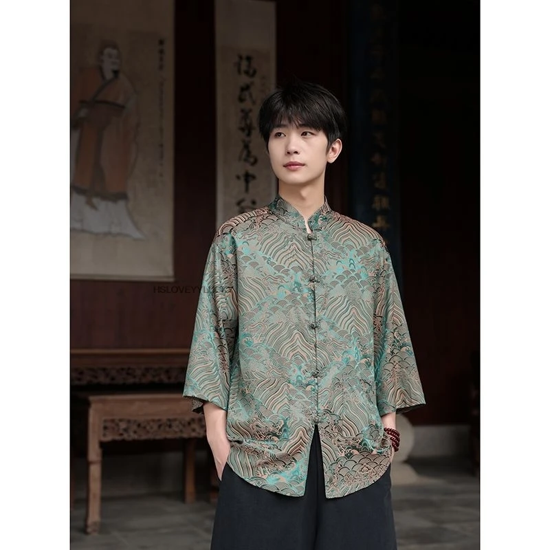 Seven-part Chinese Retro Thin short-sleeve Summer Shirt Casual Men's Tang Suit Large Size Jacquard Loose Shirt Improved Coat
Seven-part Chinese Retro Thin short-sleeve Summer Shirt Casual Men's Tang Suit Large Size Jacquard Loose Shirt Improved Coat