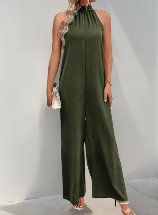 New Party Casual Jumpsuit for Summer Women, Elegant and Casual High Neck Hanging Neck Tie, Solid Color Wide Leg Jumpsuit
New Party Casual Jumpsuit for Summer Women, Elegant and Casual High Neck Hanging Neck Tie, Solid Color Wide Leg Jumpsuit