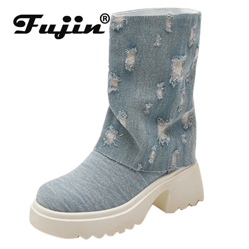 Fujin 6cm Denim Synthetic Women Autumn Fashion Spring Ankle Boots High Brand Skateboard Breathable Shoes Platform Wedge Slip On
Fujin 6cm Denim Synthetic Women Autumn Fashion Spring Ankle Boots High Brand Skateboard Breathable Shoes Platform Wedge Slip On