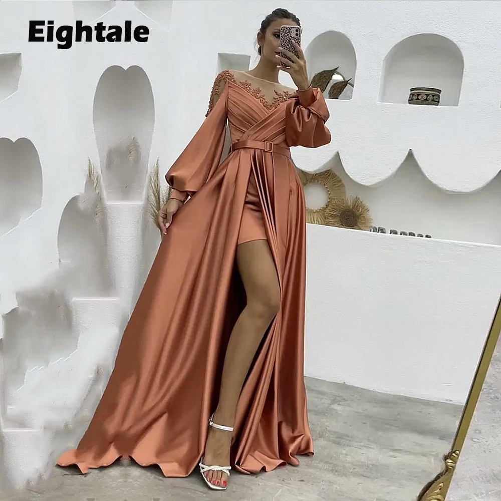 Eightale Arabic Evening Dresses for Wedding Satin O-Neck Appliques Beaded Side Slit Prom Gowns Dubai Party Dress robes de soirée
Eightale Arabic Evening Dresses for Wedding Satin O-Neck Appliques Beaded Side Slit Prom Gowns Dubai Party Dress robes de soirée