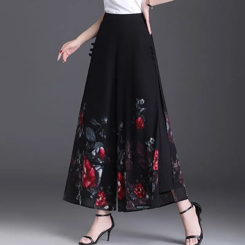 Vintage Chinese Style Printed Women's Chiffon Wide Leg Pants Summer Lightweight Loose High Waist Cropped
Vintage Chinese Style Printed Women's Chiffon Wide Leg Pants Summer Lightweight Loose High Waist Cropped