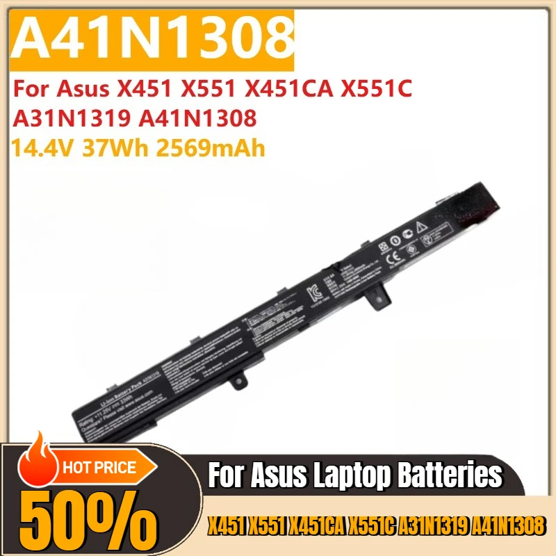 Для Asus X451 X551 X451CA X551C A31N1319 A41N1308 Сменный аккумулятор для ноутбука A41N1308 14,4 В 37 Втч 2569 мАч
Для Asus X451 X551 X451CA X551C A31N1319 A41N1308 Сменный аккумулятор для ноутбука A41N1308 14,4 В 37 Втч 2569 мАч