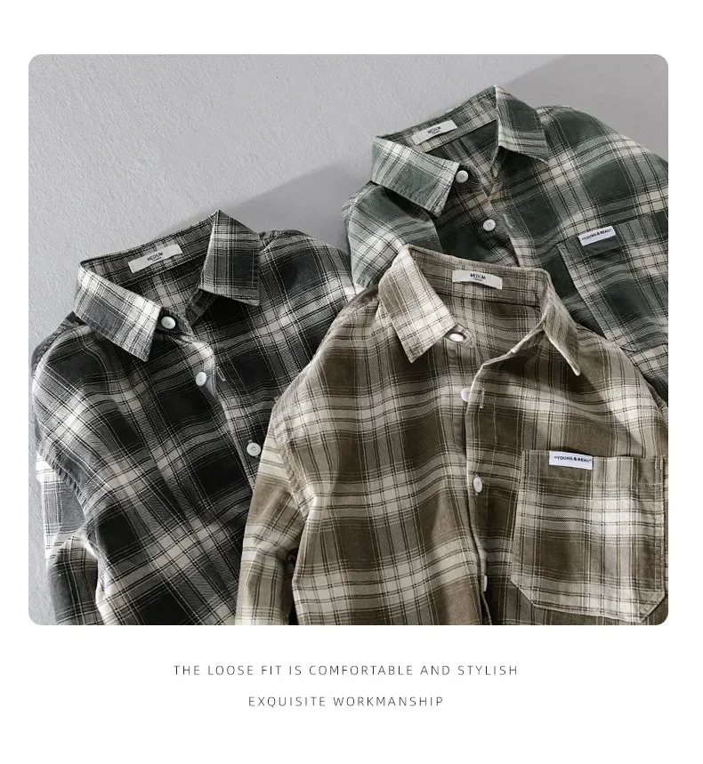Japanese Vintage Plaid Shirt Men Long Sleeve Spring Fall Daily Casual Pure Cotton Man Shirts Lapel Brushed Shirt Comfort Tops
Japanese Vintage Plaid Shirt Men Long Sleeve Spring Fall Daily Casual Pure Cotton Man Shirts Lapel Brushed Shirt Comfort Tops