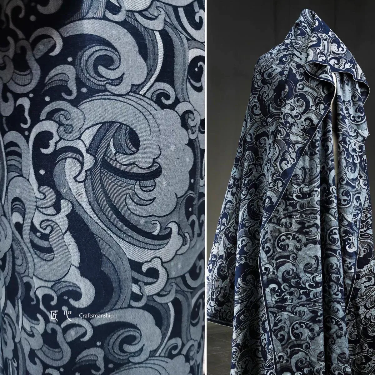 Designer Denim Jacquard Fabric - Washed Wave & Ocean Stripe Pattern Extile for Jackets, Skirts & High-End Apparel
Designer Denim Jacquard Fabric - Washed Wave & Ocean Stripe Pattern Extile for Jackets, Skirts & High-End Apparel