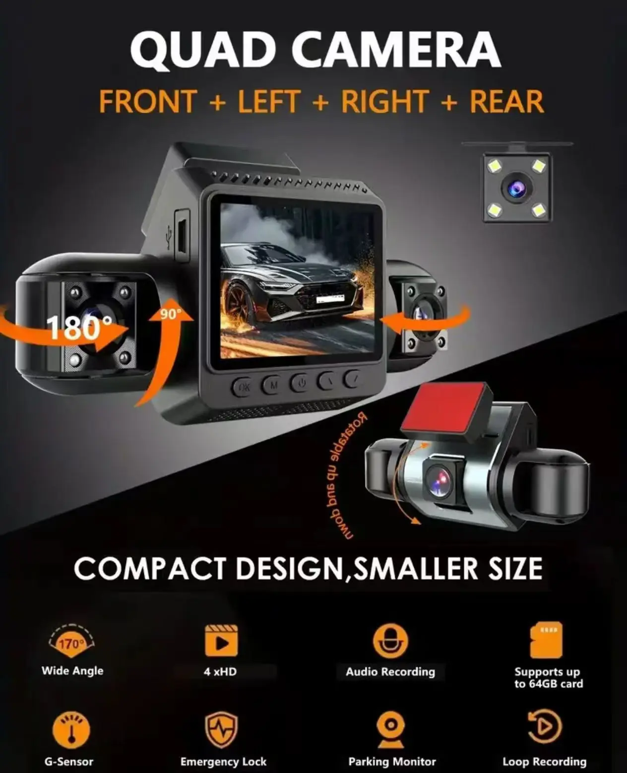 New car dash cam HD 1080P infrared night vision four-channel recording
New car dash cam HD 1080P infrared night vision four-channel recording