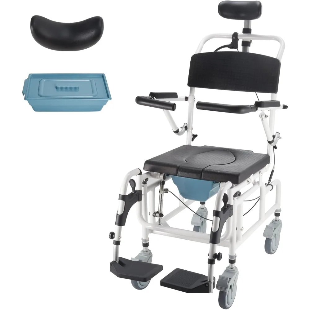 4-in-1 Bedside Commode Chair, Tilt 30°Shower Commode Wheelchair, Shampoo Chair with Headrest, Adjustable Transport Rolling Chair
4-in-1 Bedside Commode Chair, Tilt 30°Shower Commode Wheelchair, Shampoo Chair with Headrest, Adjustable Transport Rolling Chair