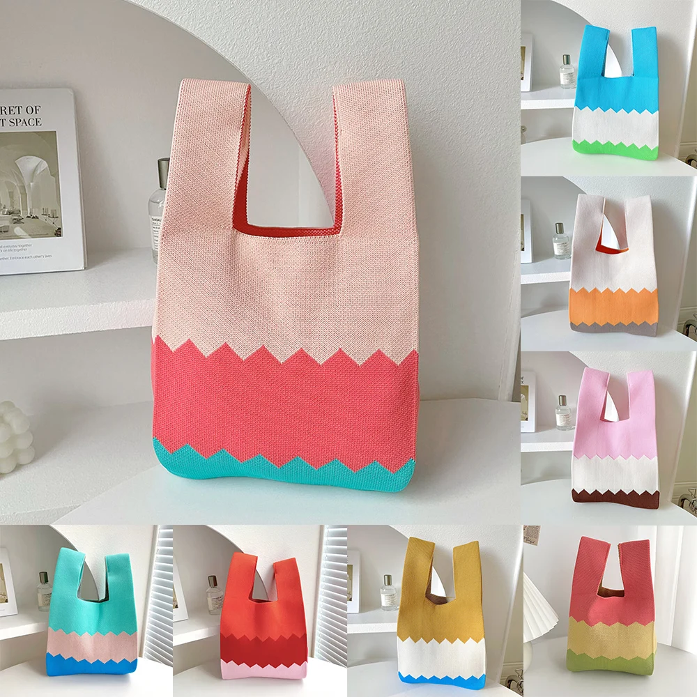 Handmade Knit Handbag Women Mini Knot Wrist Bag Wide Stripe Plaid Tote Bag Student Reusable Shopping Bags Wrist Bag Vest Bag
Handmade Knit Handbag Women Mini Knot Wrist Bag Wide Stripe Plaid Tote Bag Student Reusable Shopping Bags Wrist Bag Vest Bag