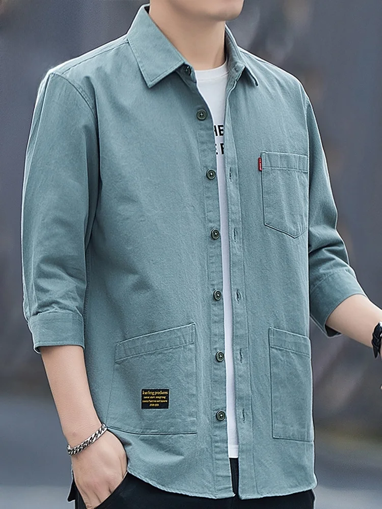 Men's ort Sve irt Pure Cotton Casual Outerwear Seven-Foot Sve Summer Faion Workwear Loose Fit Button-Up
Men's ort Sve irt Pure Cotton Casual Outerwear Seven-Foot Sve Summer Faion Workwear Loose Fit Button-Up