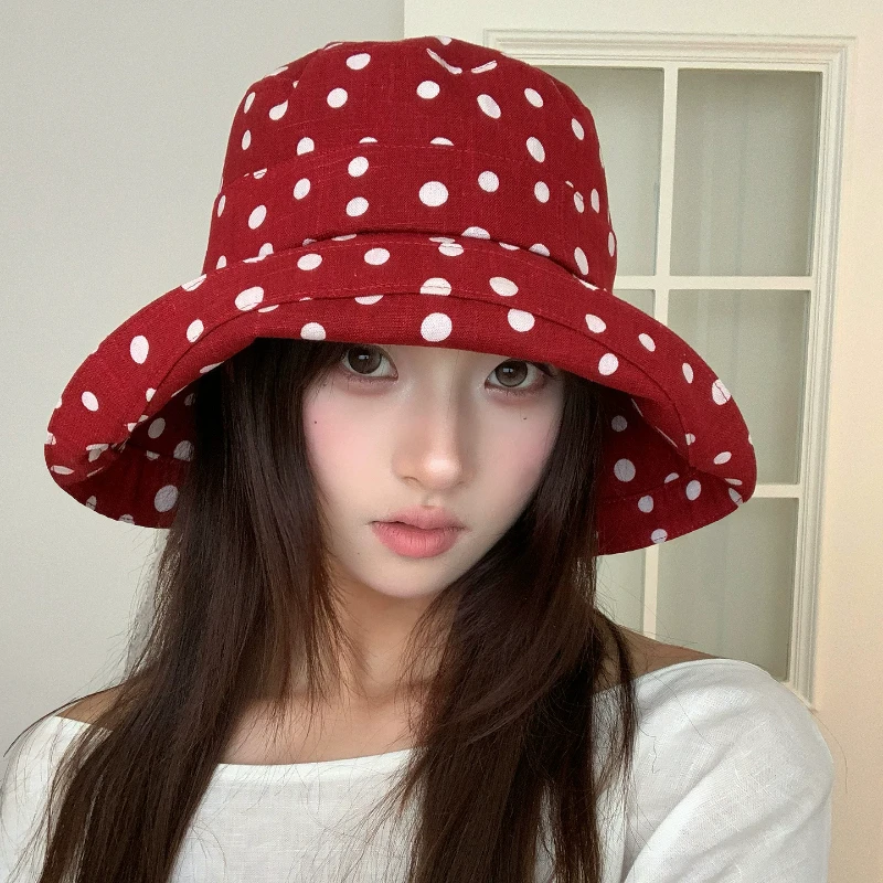 Korean Retro Literary Red Polka-dot Bucket Hats Women Summer Travel Sun Protection Light Breathable Fashion Big Brim Sun Hat
Korean Retro Literary Red Polka-dot Bucket Hats Women Summer Travel Sun Protection Light Breathable Fashion Big Brim Sun Hat