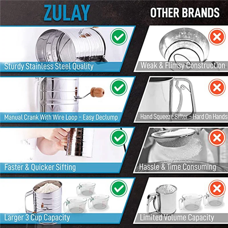2X 3 Cup Stainless Steel Flour Sifter Fine Mesh Rotary Hand Crank Flour Sifter With Agitator Wire Loop For Baking Cakes
2X 3 Cup Stainless Steel Flour Sifter Fine Mesh Rotary Hand Crank Flour Sifter With Agitator Wire Loop For Baking Cakes