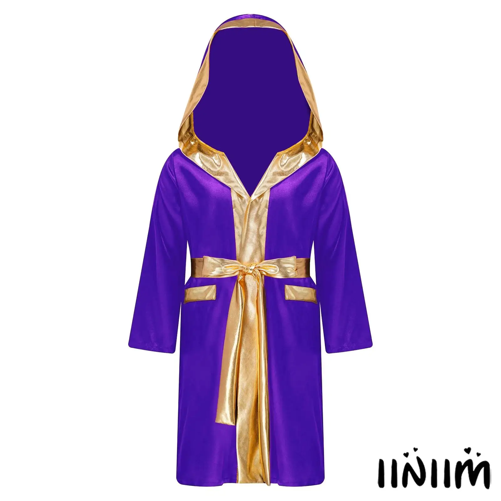 Boys Girls Boxing Robe Cape Halloween Carnival Cosplay Costume Sets Long Sleeve Open Front Metallic Trim Satin Hooded Cloak
Boys Girls Boxing Robe Cape Halloween Carnival Cosplay Costume Sets Long Sleeve Open Front Metallic Trim Satin Hooded Cloak