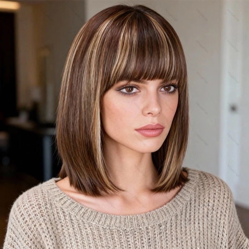 Brown Highlights BoB Wig 2x4 inch Topline Lace with Bangs Middle Part P4-27 Natural Real Human Hair Can Be Heated & Dyed 10inch
Brown Highlights BoB Wig 2x4 inch Topline Lace with Bangs Middle Part P4-27 Natural Real Human Hair Can Be Heated & Dyed 10inch