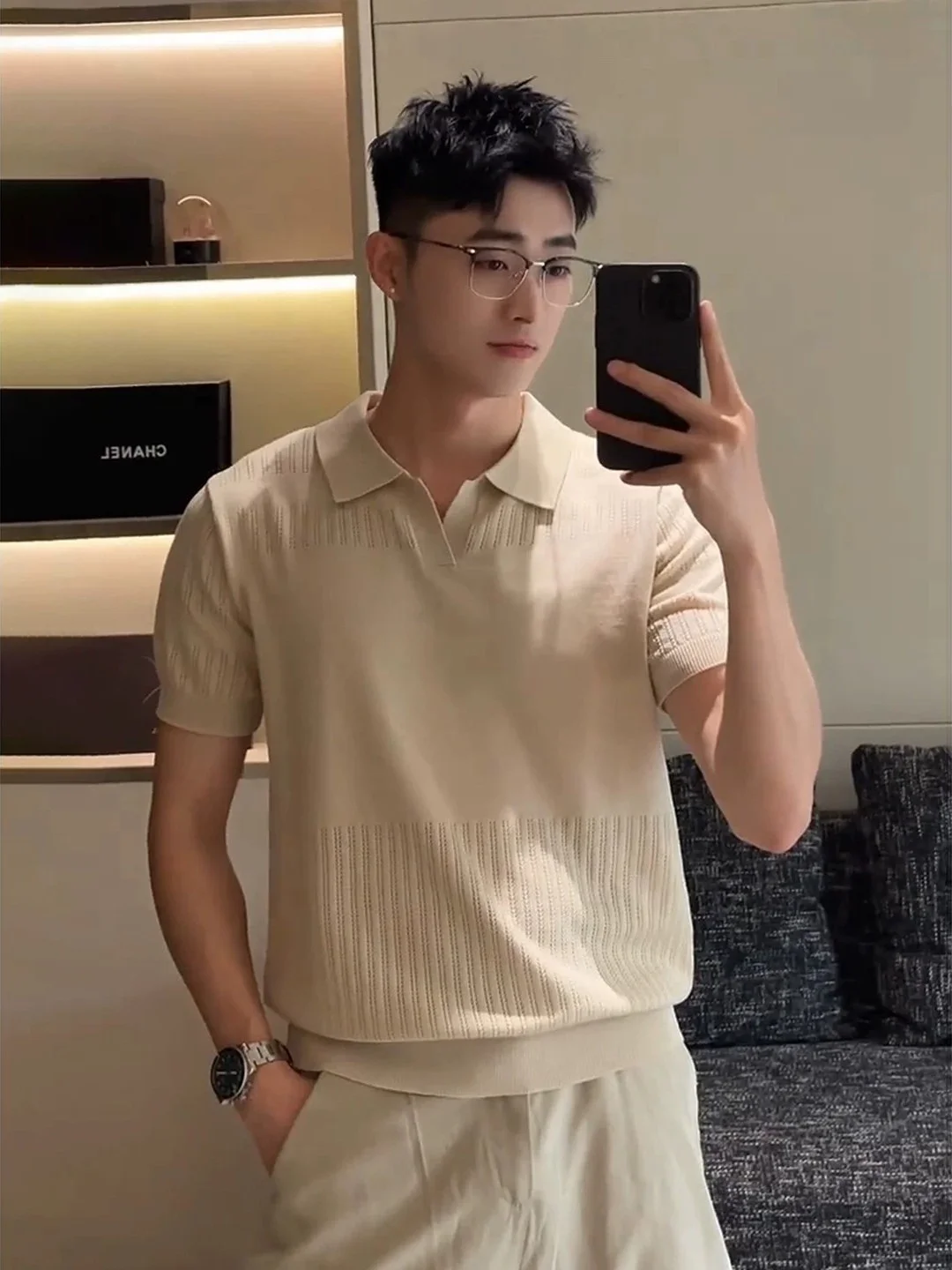 Light Beige Shirt with Oystercatcher Collar Men's Summer Breathable Knitted Short Sleeve T-Shirt Fashionable Loose Fit C...
Light Beige Shirt with Oystercatcher Collar Men's Summer Breathable Knitted Short Sleeve T-Shirt Fashionable Loose Fit C...