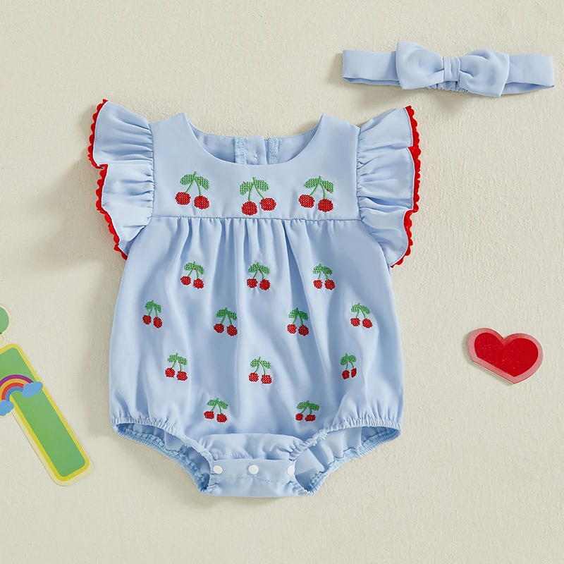Listenwind Baby Girl Summer Outfits Ruffle Sleeveless Cherry Embroidery Romper with Headband 2Pcs Set
Listenwind Baby Girl Summer Outfits Ruffle Sleeveless Cherry Embroidery Romper with Headband 2Pcs Set