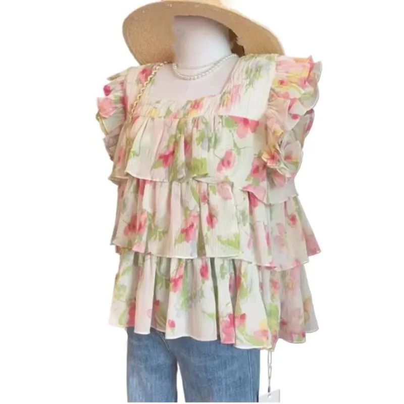 2023 Summer New women Fashion Sweet pleated floral print tops three layered ruffled artificial silk shirt Korean fairy blouse
2023 Summer New women Fashion Sweet pleated floral print tops three layered ruffled artificial silk shirt Korean fairy blouse