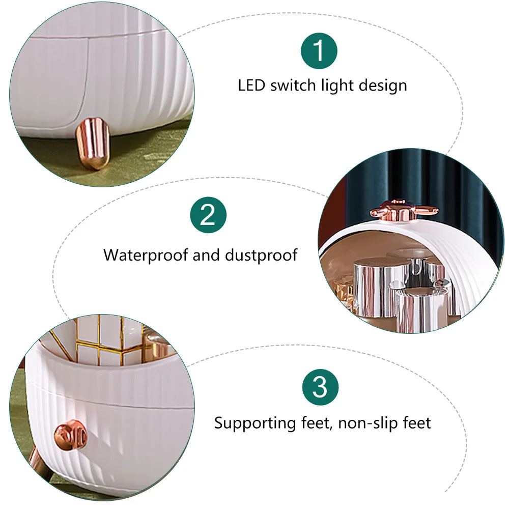 Stylish Large Capacity Makeup Storage Organizer Box Desktop Case With Led Light Dustproof Waterproof Bedroom Bathroom 
Stylish Large Capacity Makeup Storage Organizer Box Desktop Case With Led Light Dustproof Waterproof Bedroom Bathroom