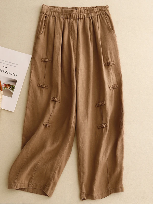 Retro Button Design Pure Color Cotton Linen Harlan Pants Loose Waist Casual Slimming Cucumber Pants Summer Women's plus Size
Retro Button Design Pure Color Cotton Linen Harlan Pants Loose Waist Casual Slimming Cucumber Pants Summer Women's plus Size