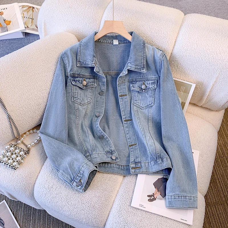 Spring Autumn Women Denim Jacket Turn-down Collar Single Breasted Blue Jackets Korean Casual Fashion Simple Slim Fit Coat
Spring Autumn Women Denim Jacket Turn-down Collar Single Breasted Blue Jackets Korean Casual Fashion Simple Slim Fit Coat