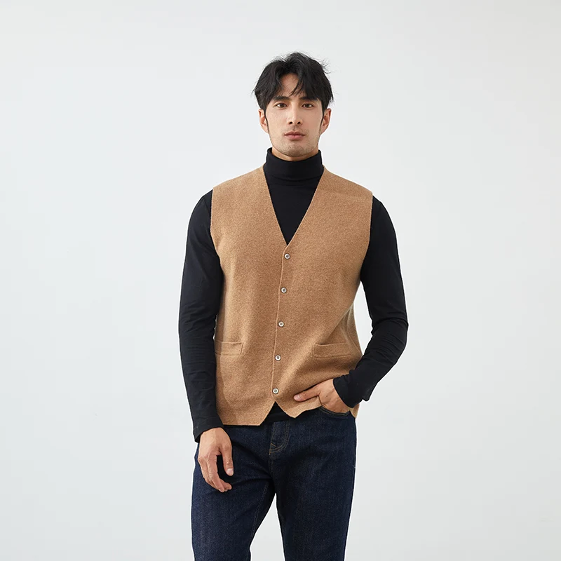 100% Goat Cashmere T-shirt Men's V Tie Buckle Vest Autumn and Winter New Fashion Warm Knitted Men's Cardigan Vest
100% Goat Cashmere T-shirt Men's V Tie Buckle Vest Autumn and Winter New Fashion Warm Knitted Men's Cardigan Vest