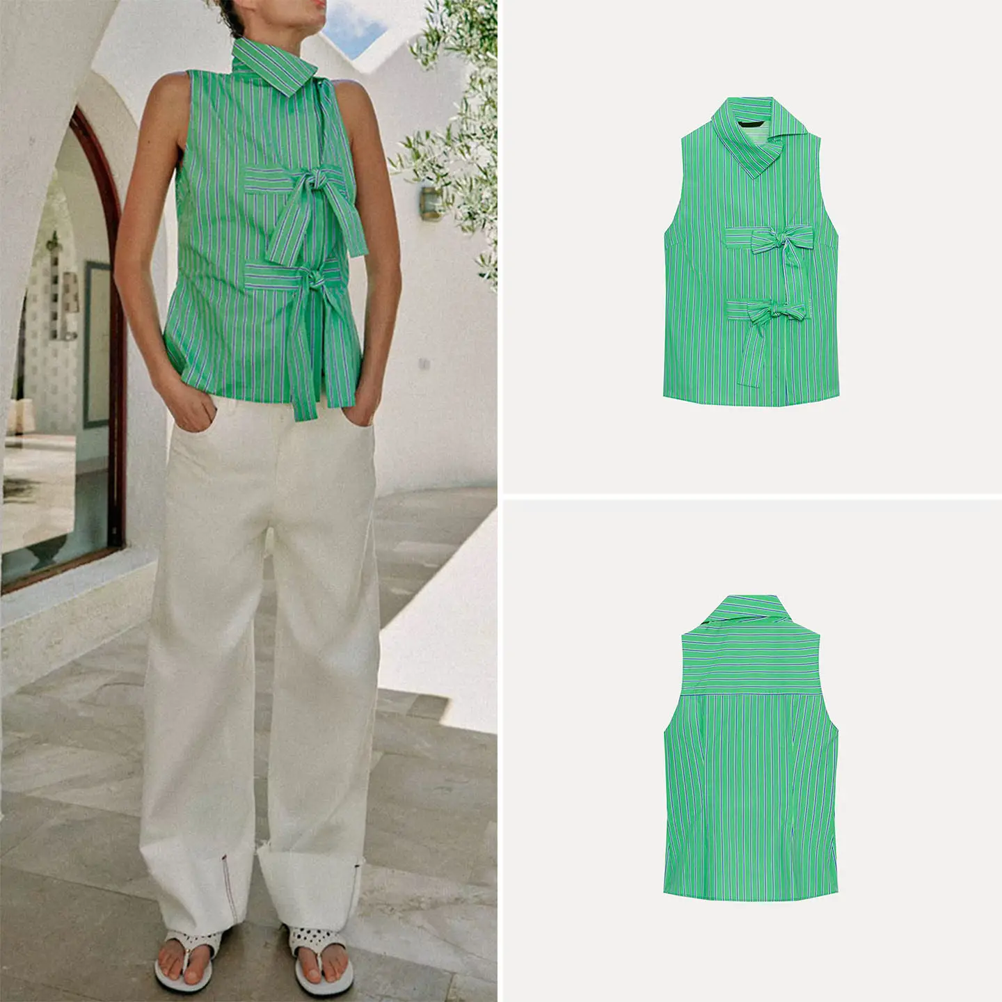 Summer 2026 Women's Slim Fit Shirt without Sleeves Turn-down Collar Knot Decorated Striped ZADATA Style Other Fabric
Summer 2026 Women's Slim Fit Shirt without Sleeves Turn-down Collar Knot Decorated Striped ZADATA Style Other Fabric