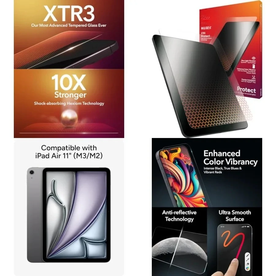 Glass XTR3 iPad Air 11" (M5)/ (M4)/ (M3)/ (M2) Screen Protector - Advanced Hexiom Impact Technology, Recycled Glass, Blue Light Filter, Anti-Reflective, Easy Install, Protect Your Eyes & Screen
Glass XTR3 iPad Air 11" (M5)/ (M4)/ (M3)/ (M2) Screen Protector - Advanced Hexiom Impact Technology, Recycled Glass, Blue Light Filter, Anti-Reflective, Easy Install, Protect Your Eyes & Screen