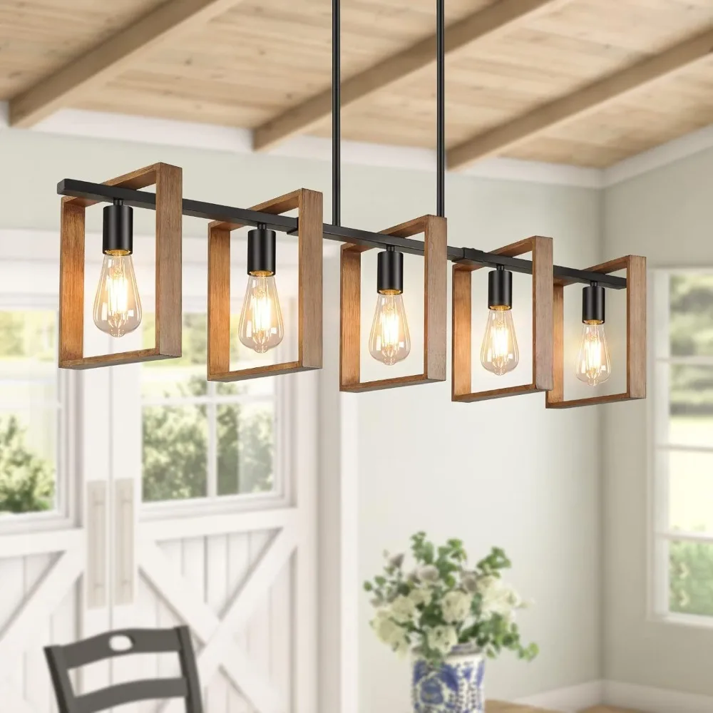 53’’ Farmhouse Kitchen Island Lighting, 5-Light Adjustable Dining Room Light Fixtures, Rustic Wood Chandeliers Black Hanging Lig
53’’ Farmhouse Kitchen Island Lighting, 5-Light Adjustable Dining Room Light Fixtures, Rustic Wood Chandeliers Black Hanging Lig