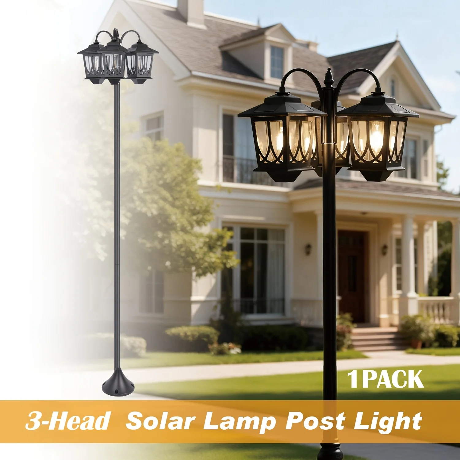Outdoor 3-Head Solar Lamp Post Lights, Dusk To Dawn Waterproof Solar Post Light, Aluminum Decorative Lighting For Yard, Garden, Pathway, Driveway & Backyard
Outdoor 3-Head Solar Lamp Post Lights, Dusk To Dawn Waterproof Solar Post Light, Aluminum Decorative Lighting For Yard, Garden, Pathway, Driveway & Backyard