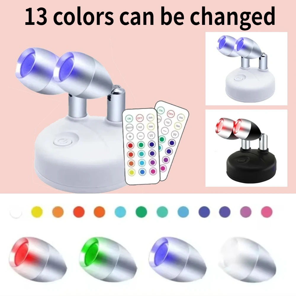 Wireless RGB LED Spotlight 13 Colors Remote Control Flexible Rotating Dual Head For Display /Cabinet/Wardrobe (1Pack +1Remotes) 
Wireless RGB LED Spotlight 13 Colors Remote Control Flexible Rotating Dual Head For Display /Cabinet/Wardrobe (1Pack +1Remotes)