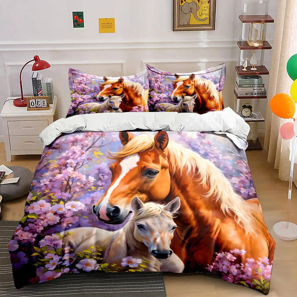 Cherry blossoms with mare and foal Pattern Duvet Cover Set Digital Print Colorful Polyester Bedding with Zipper Closur for gifts
Cherry blossoms with mare and foal Pattern Duvet Cover Set Digital Print Colorful Polyester Bedding with Zipper Closur for gifts