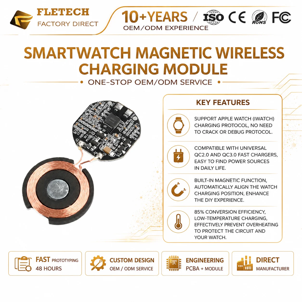 Smartwatch Magnetic QI Wireless Charging Module Protection QC 2.0 and QC 3.0 Wireless Charger PCBA Transmitter for iWatch 3W
Smartwatch Magnetic QI Wireless Charging Module Protection QC 2.0 and QC 3.0 Wireless Charger PCBA Transmitter for iWatch 3W