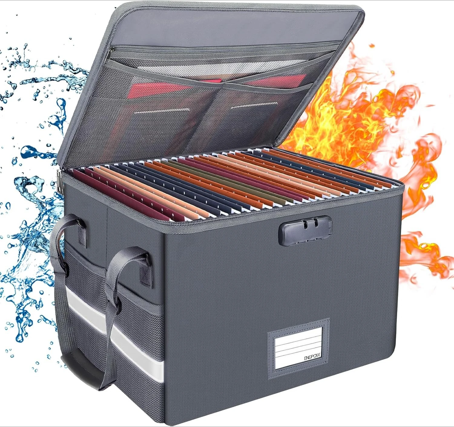 Lockable file box, fireproof file box, with zipper and pockets, foldable file organizer with handles.
Lockable file box, fireproof file box, with zipper and pockets, foldable file organizer with handles.