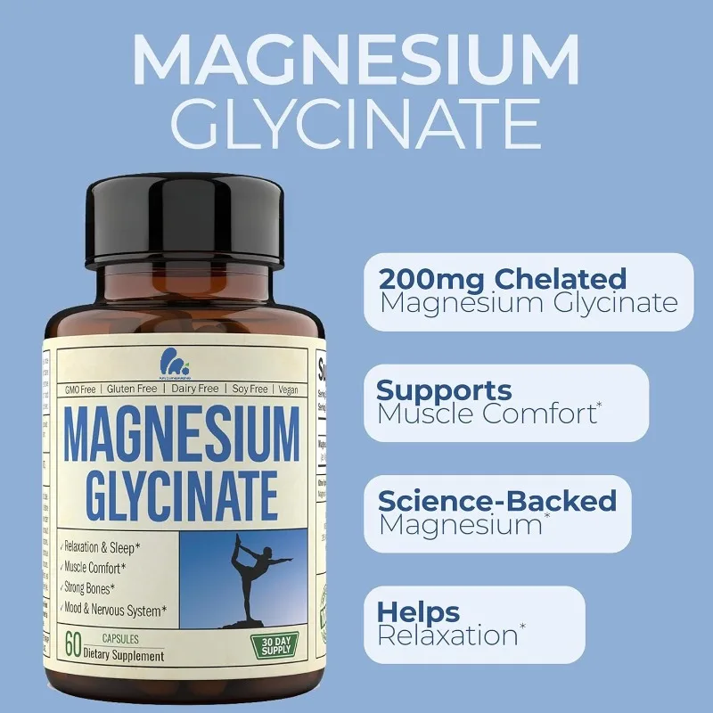Magnesium glycinate 200mg capsules -60 pure vegan capsules for bone health support
Magnesium glycinate 200mg capsules -60 pure vegan capsules for bone health support