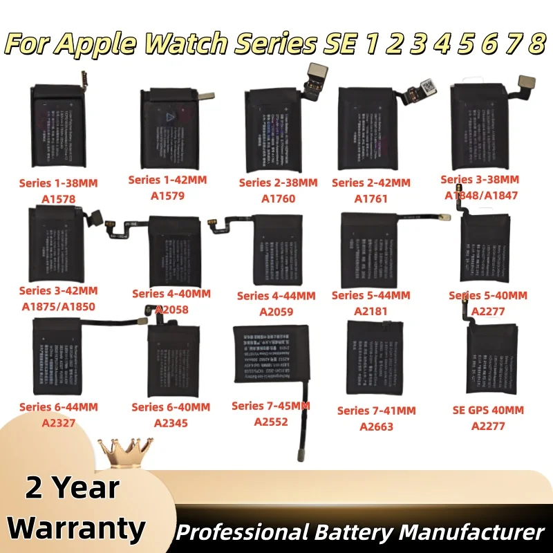 100% New Battery For Apple Watch Series SE 1 2 3 4 5 6 7 8 Bateria For IWatch S1 S2 S3 LTE S4 S5 S6 S7 S8 38/40/41/42/44/45/49mm
100% New Battery For Apple Watch Series SE 1 2 3 4 5 6 7 8 Bateria For IWatch S1 S2 S3 LTE S4 S5 S6 S7 S8 38/40/41/42/44/45/49mm