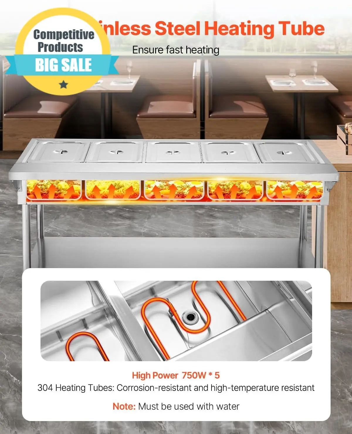 Substantial 5 Pan Commercial Food Warmer Electric Steam Table With Independent Temperature Control 750W X 5 Stainless Steel Buff
Substantial 5 Pan Commercial Food Warmer Electric Steam Table With Independent Temperature Control 750W X 5 Stainless Steel Buff