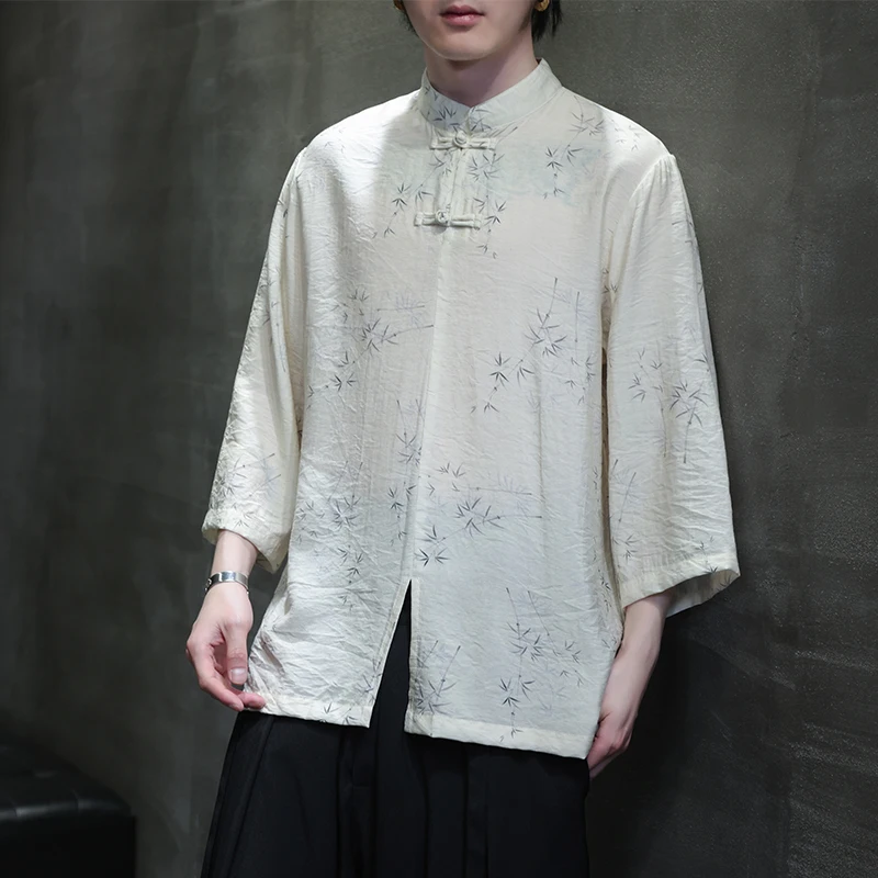 Tunic Neck Shirts Men's Casual Shirts Cotton Linen Tops Button 3/4 Sleeve T-shirt Summer Men's Clothing Bamboo Pattern Blouses
Tunic Neck Shirts Men's Casual Shirts Cotton Linen Tops Button 3/4 Sleeve T-shirt Summer Men's Clothing Bamboo Pattern Blouses