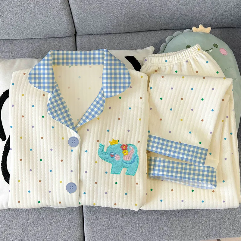 Women Autumn Pajamas Sleepwear Long Sleeve Polka Dot Lapel Cartoon Print Loose Homewear Female Leisure Clothing Sets Loungewear
Women Autumn Pajamas Sleepwear Long Sleeve Polka Dot Lapel Cartoon Print Loose Homewear Female Leisure Clothing Sets Loungewear