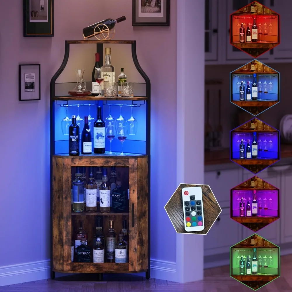 Corner Wine Bar Rack Cabinet with LED Lights, Bar Cabinet with Glass Holder, Small Sideboard and Buffet Cabinet with Mesh Door
Corner Wine Bar Rack Cabinet with LED Lights, Bar Cabinet with Glass Holder, Small Sideboard and Buffet Cabinet with Mesh Door