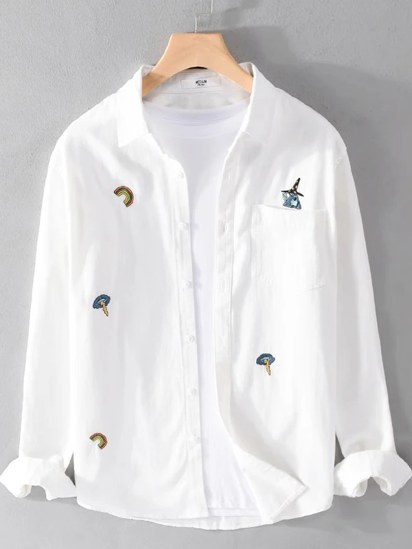 Мужская свободная рубашка на весну-осень, повседневная, модная, с вышивкой, дышащая, из смесового полиэстера и хлопка
Мужская свободная рубашка на весну-осень, повседневная, модная, с вышивкой, дышащая, из смесового полиэстера и хлопка